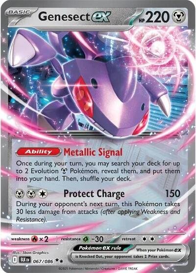 Pokémon card: Genesect ex 067/086 from Black Bolt (Double Rare), Metal type, front of card