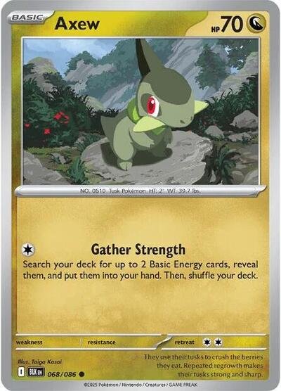 Pokémon card: Axew (Master Ball Pattern) 068/086 from Black Bolt (Common), Dragon type, front of card