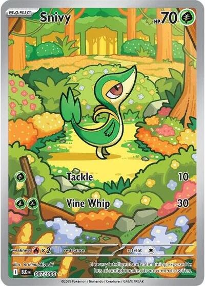 Pokémon card: Snivy 087/086 from Black Bolt (Illustration Rare), Grass type, front of card