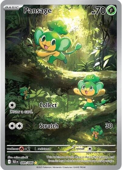 Pokémon card: Pansage 089/086 from Black Bolt (Illustration Rare), Grass type, front of card