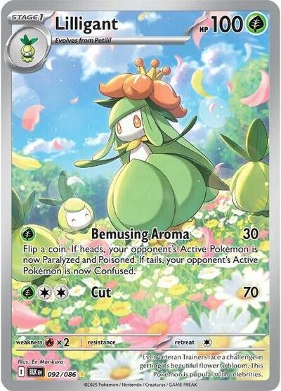 Pokémon card: Lilligant 092/086 from Black Bolt (Illustration Rare), Grass type, front of card