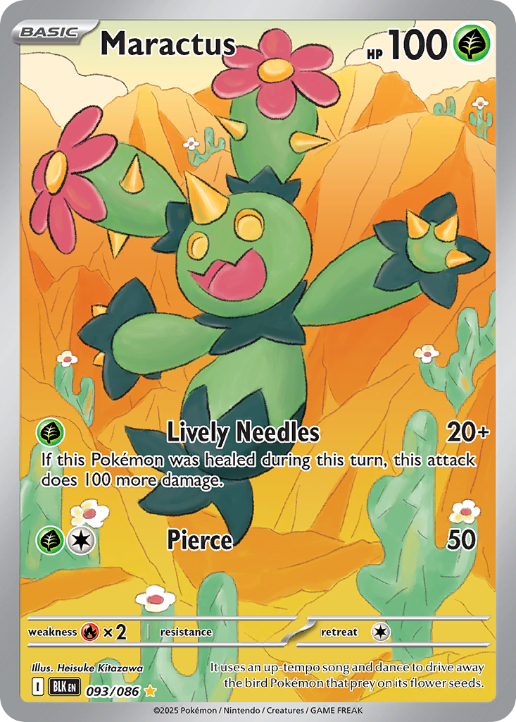 Pokémon card: Maractus 093/086 from Black Bolt (Illustration Rare), Grass type, front of card