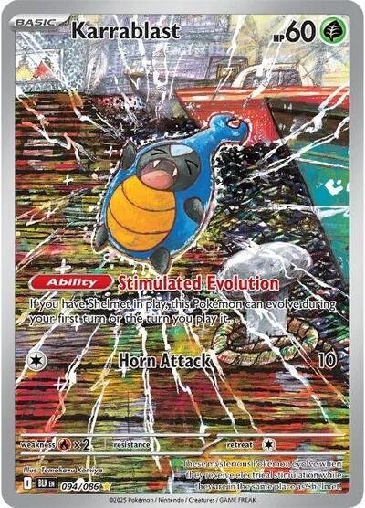 Pokémon card: Karrablast 094/086 from Black Bolt (Illustration Rare), Grass type, front of card