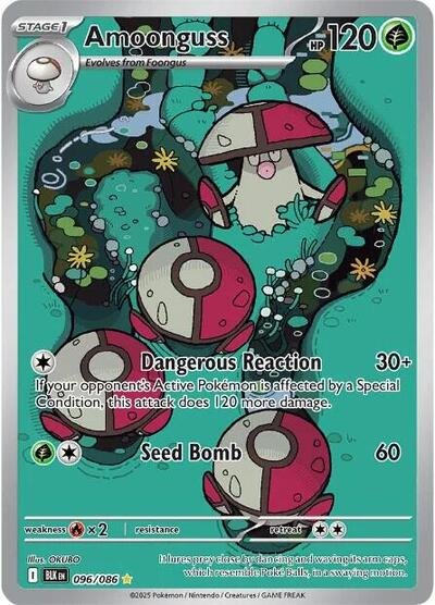 Pokémon card: Amoonguss 096/086 from Black Bolt (Illustration Rare), Grass type, front of card
