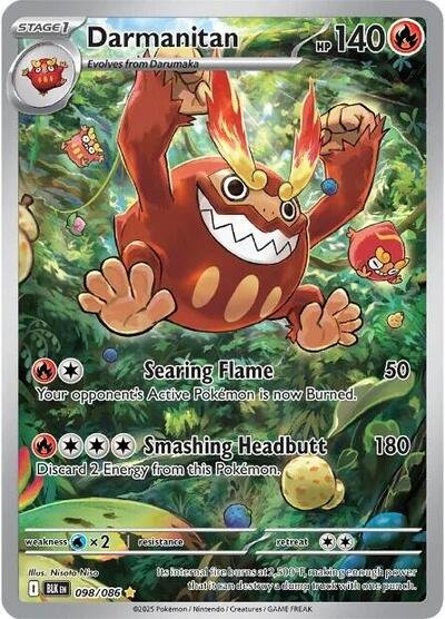 Pokémon card: Darmanitan 098/086 from Black Bolt (Illustration Rare), Fire type, front of card