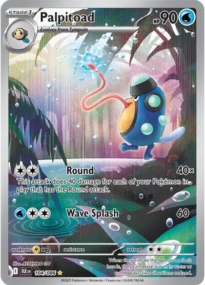 Pokémon card: Palpitoad 104/086 from Black Bolt (Illustration Rare), Water type, front of card