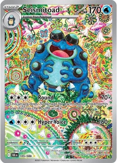 Pokémon card: Seismitoad 105/086 from Black Bolt (Illustration Rare), Water type, front of card