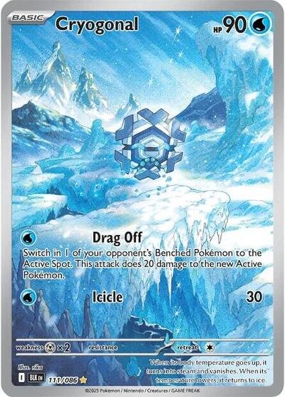 Pokémon card: Cryogonal 111/086 from Black Bolt (Illustration Rare), Water type, front of card