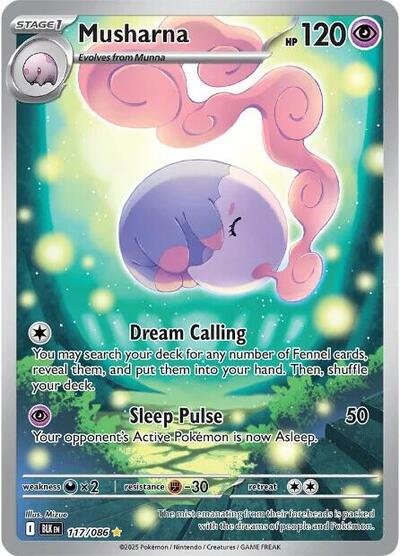 Pokémon card: Musharna 117/086 from Black Bolt (Illustration Rare), Psychic type, front of card