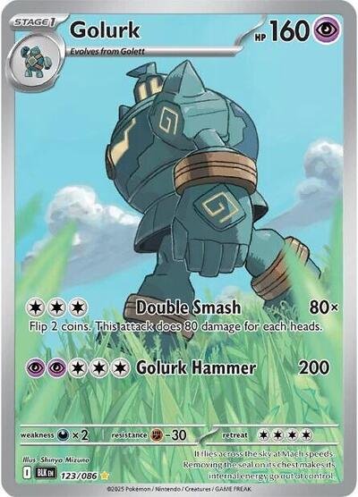 Pokémon card: Golurk 123/086 from Black Bolt (Illustration Rare), Psychic type, front of card