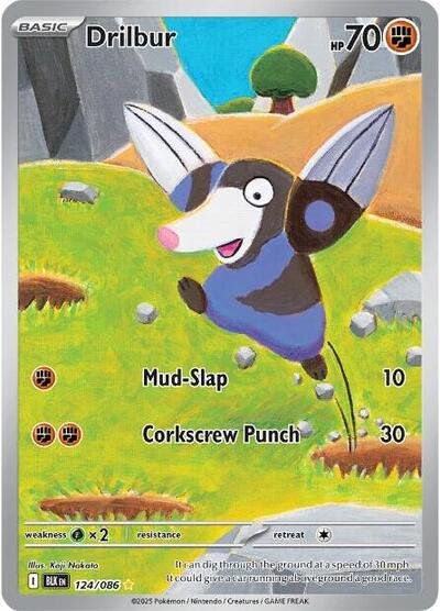 Pokémon card: Drilbur 124/086 from Black Bolt (Illustration Rare), Fighting type, front of card