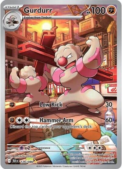 Pokémon card: Gurdurr 126/086 from Black Bolt (Illustration Rare), Fighting type, front of card