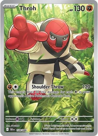 Pokémon card: Throh 128/086 from Black Bolt (Illustration Rare), Fighting type, front of card