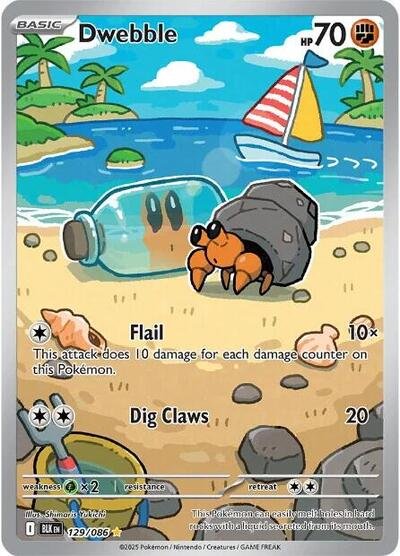 Pokémon card: Dwebble 129/086 from Black Bolt (Illustration Rare), Fighting type, front of card