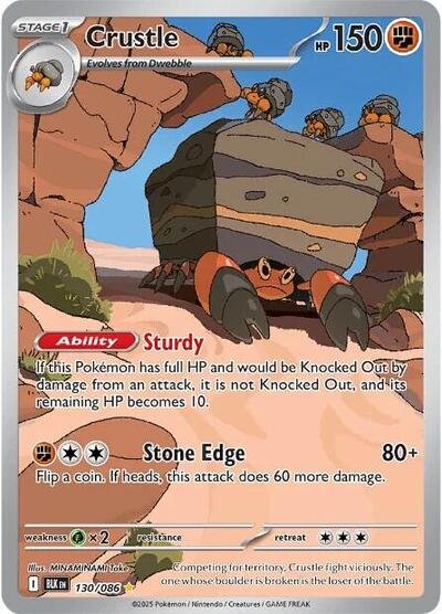 Pokémon card: Crustle 130/086 from Black Bolt (Illustration Rare), Fighting type, front of card