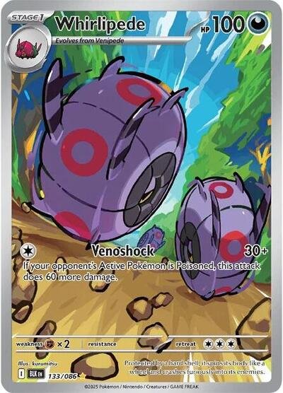 Pokémon card: Whirlipede 133/086 from Black Bolt (Illustration Rare), Darkness type, front of card