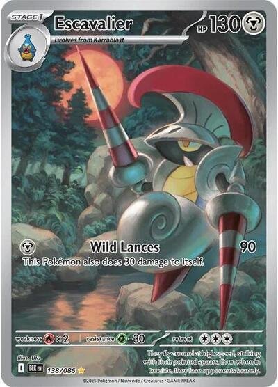 Pokémon card: Escavalier 138/086 from Black Bolt (Illustration Rare), Metal type, front of card