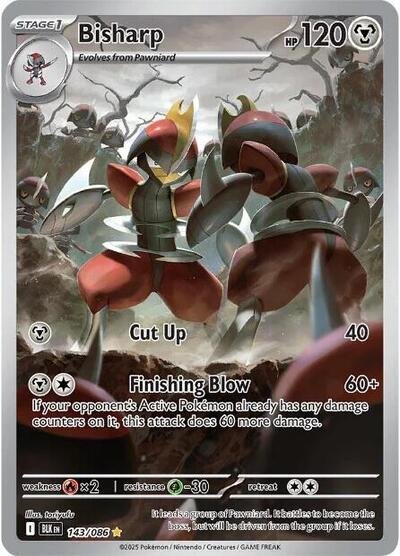 Pokémon card: Bisharp 143/086 from Black Bolt (Illustration Rare), Metal type, front of card