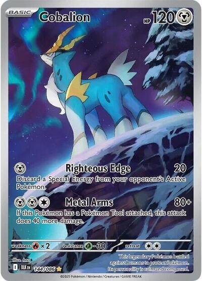 Pokémon card: Cobalion 144/086 from Black Bolt (Illustration Rare), Metal type, front of card