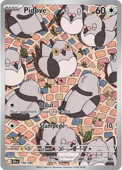 Pokémon card: Pidove 148/086 from Black Bolt (Illustration Rare), Colorless type, front of card