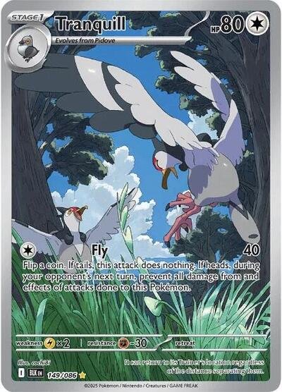 Pokémon card: Tranquill 149/086 from Black Bolt (Illustration Rare), Colorless type, front of card