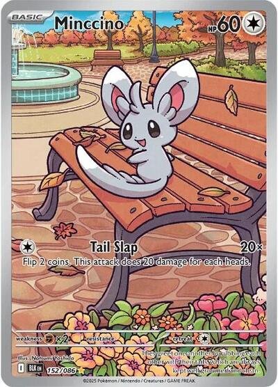 Pokémon card: Minccino 152/086 from Black Bolt (Illustration Rare), Colorless type, front of card