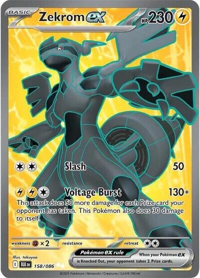 Pokémon card: Zekrom ex 158/086 from Black Bolt (Ultra Rare), Lightning type, front of card