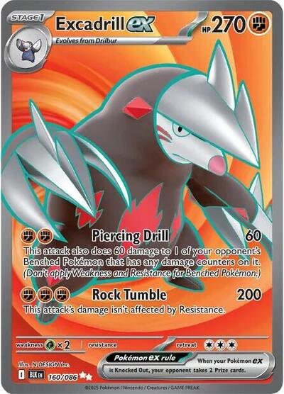Pokémon card: Excadrill ex 160/086 from Black Bolt (Ultra Rare), Fighting type, front of card