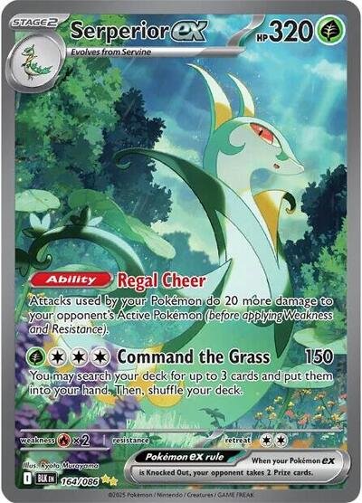 Pokémon card: Serperior ex 164/086 from Black Bolt (Special Illustration Rare), Grass type, front of card