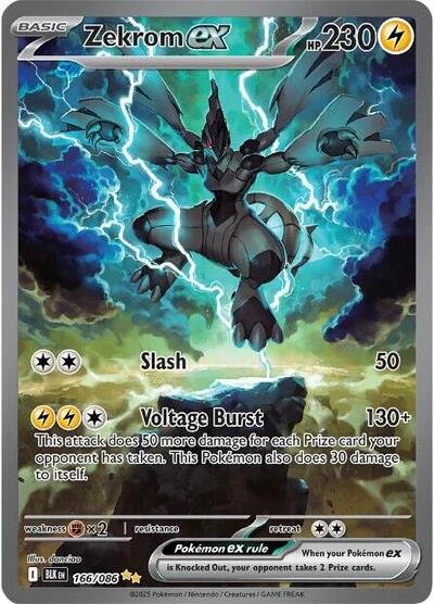 Pokémon card: Zekrom ex 166/086 from Black Bolt (Special Illustration Rare), Lightning type, front of card