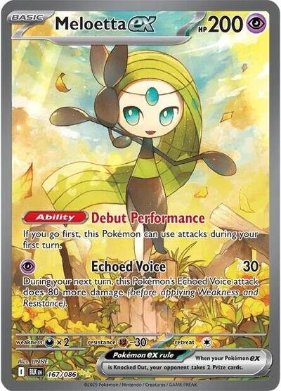 Pokémon card: Meloetta ex 167/086 from Black Bolt (Special Illustration Rare), Psychic type, front of card