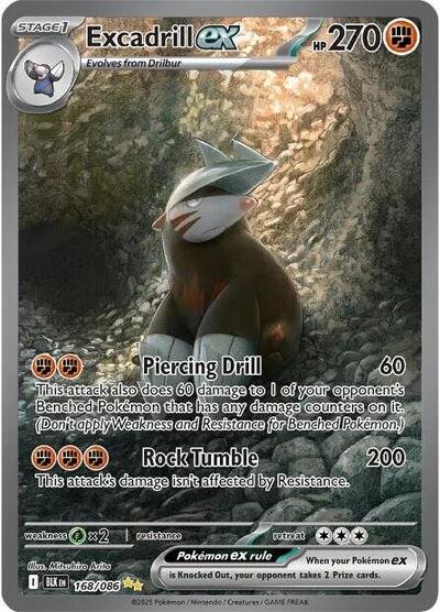 Pokémon card: Excadrill ex 168/086 from Black Bolt (Special Illustration Rare), Fighting type, front of card
