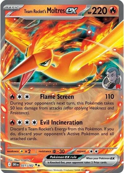 Pokémon card: Team Rocket's Moltres ex 031/182 from Destined Rivals (Double Rare), Fire type, front of card