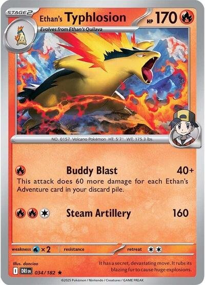 Pokémon card: Ethan's Typhlosion 034/182 from Destined Rivals (Rare), Fire type, front of card