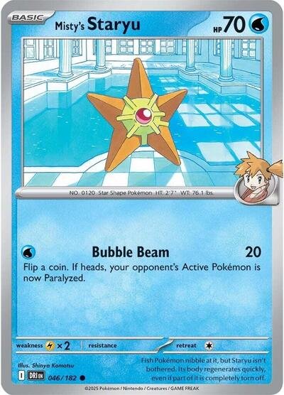 Pokémon card: Misty's Staryu 046/180 from Destined Rivals (Common), Water type, front of card