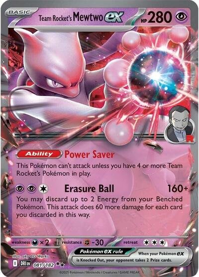 Pokémon card: Team Rocket's Mewtwo ex 081/182 from Destined Rivals (Double Rare), Psychic type, front of card