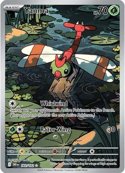 Pokémon card: Yanma 183/182 from Destined Rivals (Illustration Rare), Grass type, front of card