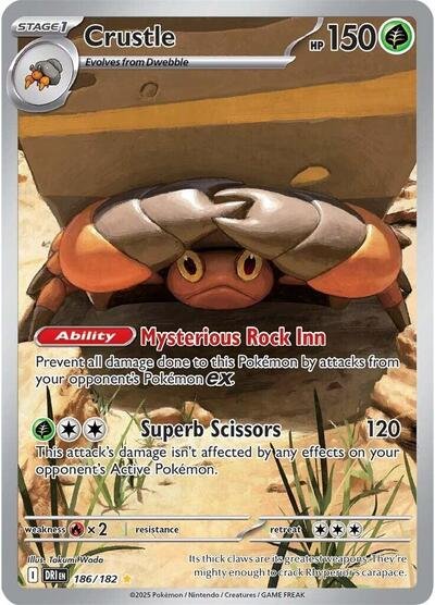 Pokémon card: Crustle 186/182 from Destined Rivals (Illustration Rare), Grass type, front of card