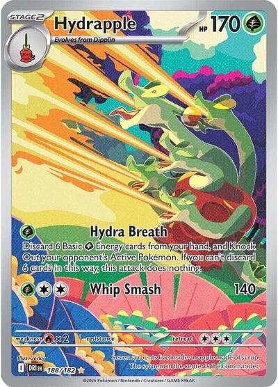 Pokémon card: Hydrapple 188/182 from Destined Rivals (Illustration Rare), Grass type, front of card