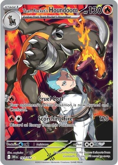 Pokémon card: Team Rocket's Houndoom 191/182 from Destined Rivals (Illustration Rare), Fire type, front of card