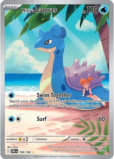 Pokémon card: Misty's Lapras 194/182 from Destined Rivals (Illustration Rare), Water type, front of card