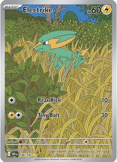 Pokémon card: Electrike 196/182 from Destined Rivals (Illustration Rare), Lightning type, front of card