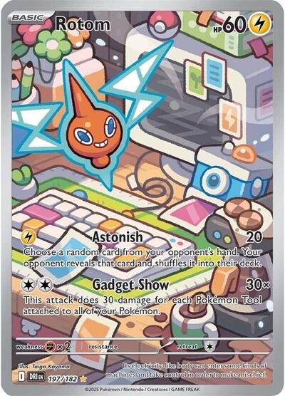 Pokémon card: Rotom 197/182 from Destined Rivals (Illustration Rare), Lightning type, front of card