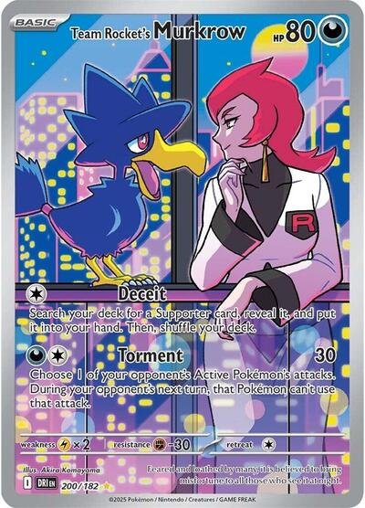 Pokémon card: Team Rocket's Murkrow 200/182 from Destined Rivals (Illustration Rare), Darkness type, front of card