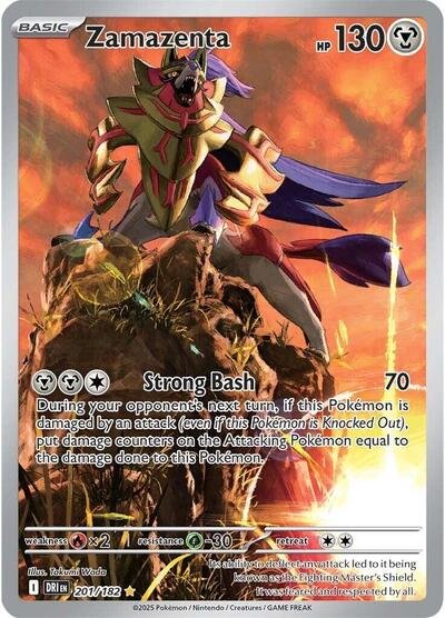 Pokémon card: Zamazenta 201/182 from Destined Rivals (Illustration Rare), Metal type, front of card