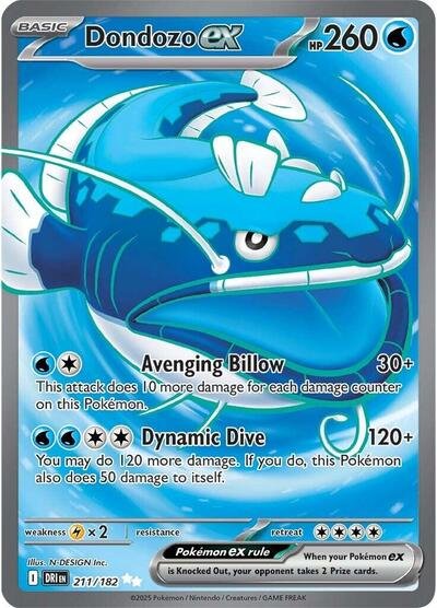 Pokémon card: Dondozo ex 211/182 from Destined Rivals (Ultra Rare), Water type, front of card