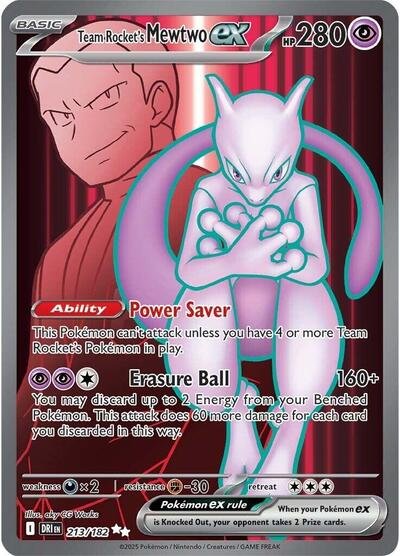 Pokémon card: Team Rocket's Mewtwo ex 213/182 from Destined Rivals (Ultra Rare), Psychic type, front of card