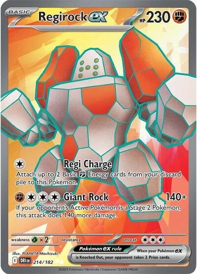 Pokémon card: Regirock ex 214/182 from Destined Rivals (Ultra Rare), Fighting type, front of card