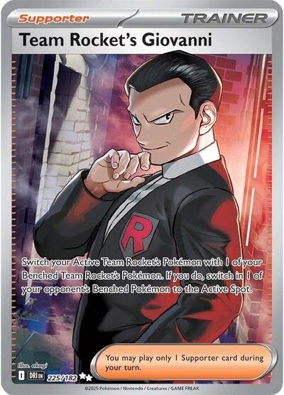 Pokémon card: Team Rocket's Giovanni 225/182 from Destined Rivals (Ultra Rare), front of card