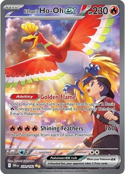 Pokémon card: Ethan's Ho-Oh ex 230/182 from Destined Rivals (Special Illustration Rare), Fire type, front of card